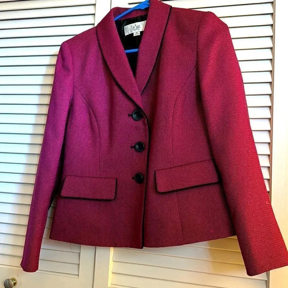 Le Suit Petite 4P Magenta/Burgundy Blazer EUC Vintage Jacket - Picture 1 of 6